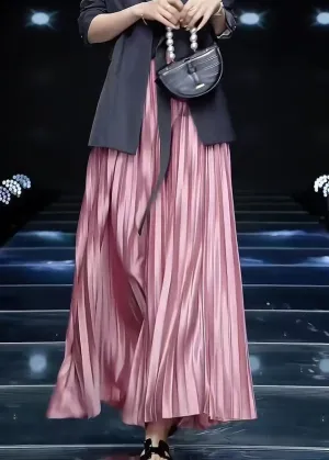 Loose Pink Wrinkled Solid Cotton Skirts Spring