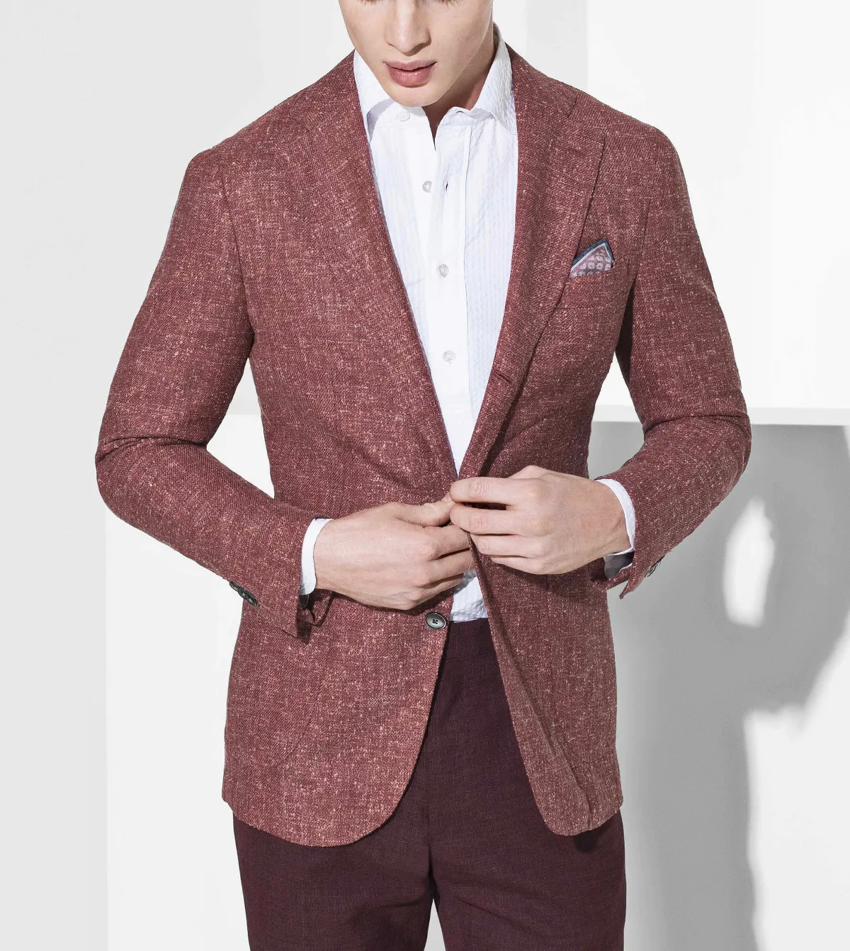Loro Piana Blush Red Slubbed Wool, Silk & Linen Blend