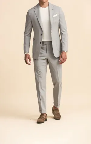 Loro Piana MOVE Light Grey Stretch Wool, Silk & Linen Plain Tropical Weave