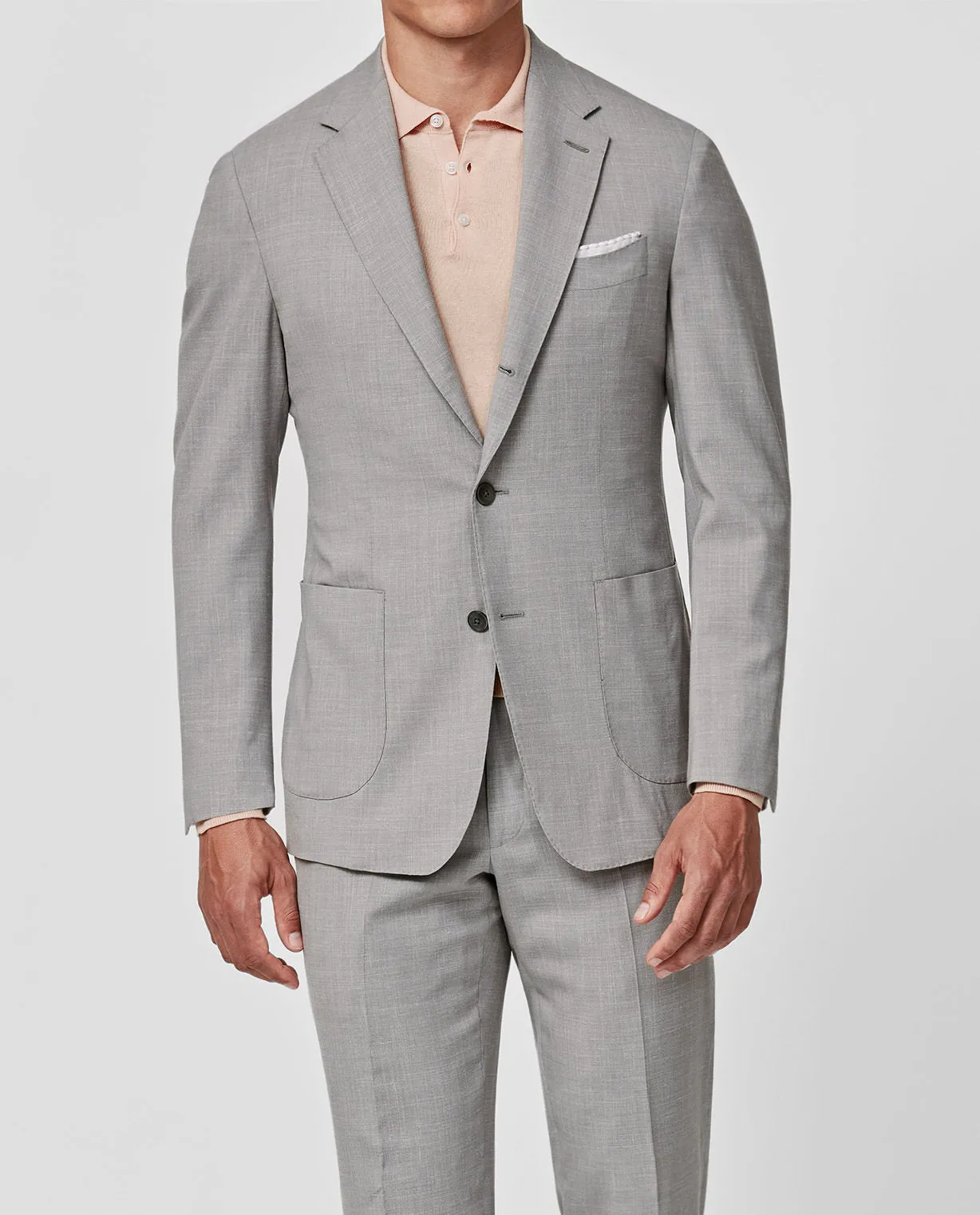 Loro Piana MOVE Light Grey Stretch Wool, Silk & Linen Plain Tropical Weave