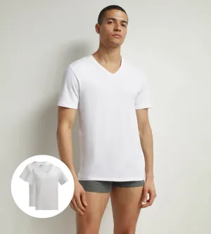 Lot de 2 t-shirts homme en coton bio Blanc à col V Dim Good