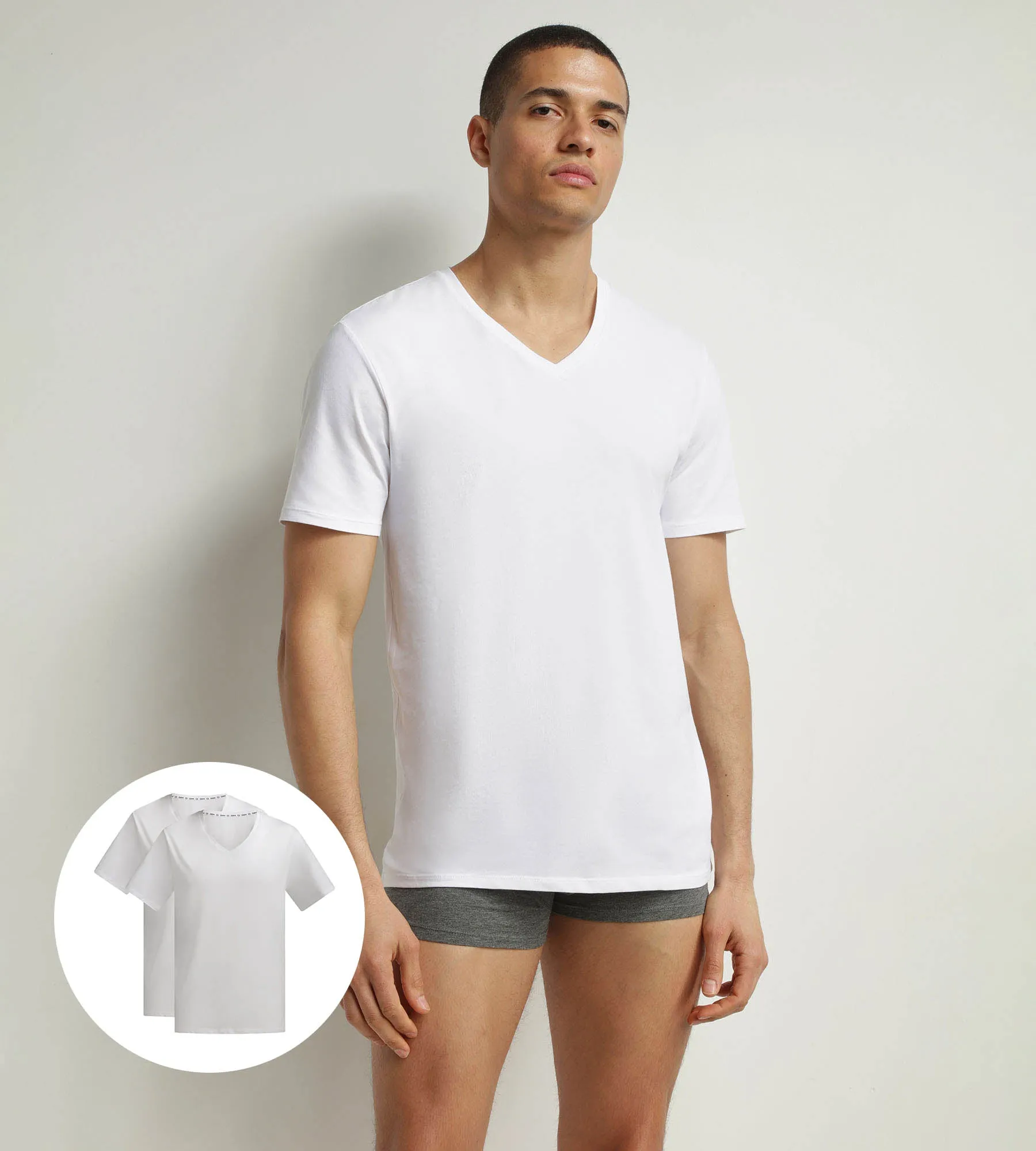 Lot de 2 t-shirts homme en coton bio Blanc à col V Dim Good