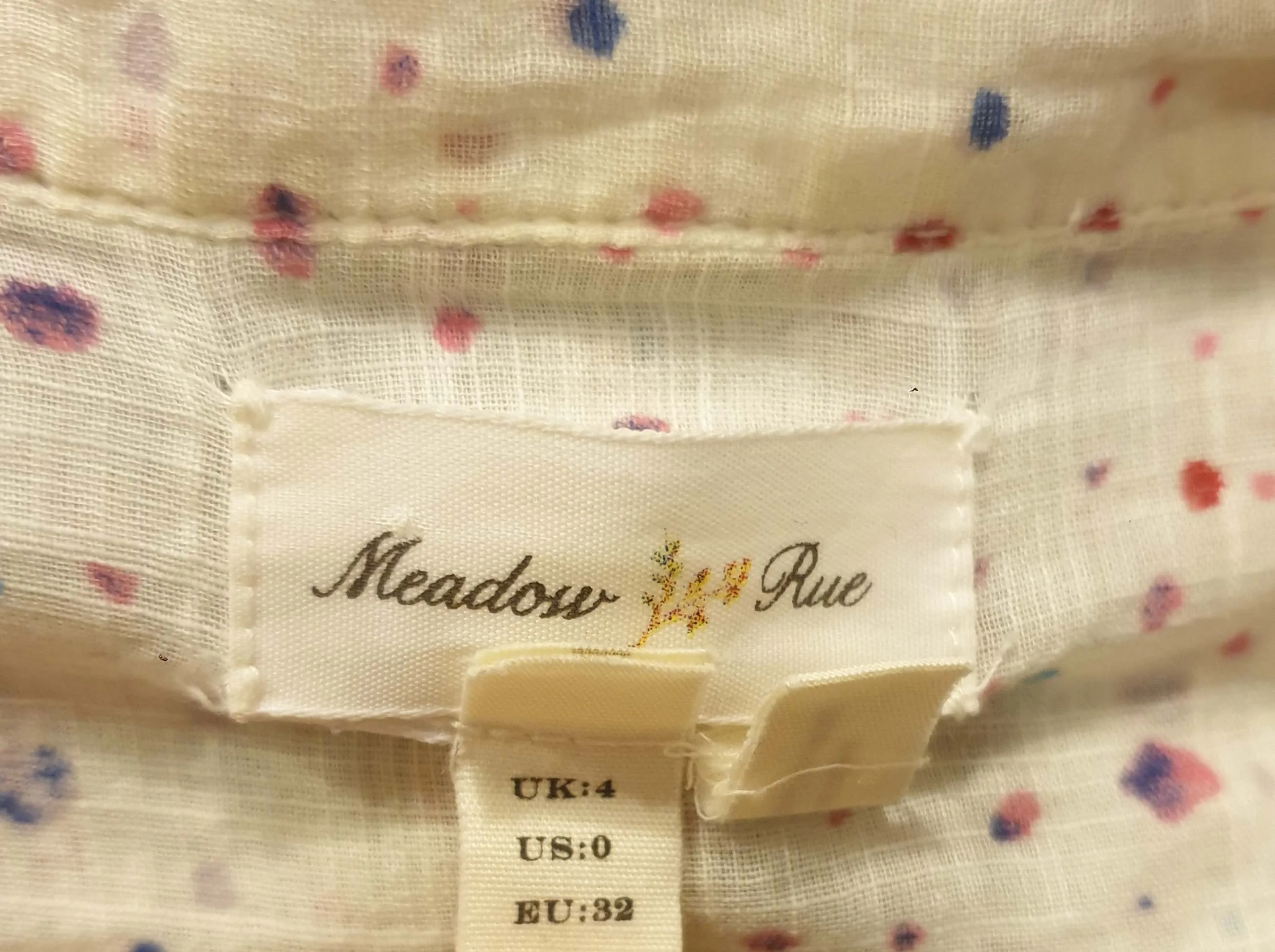 Meadow Rue 100% cotton paint splatter print shirt fits size 8