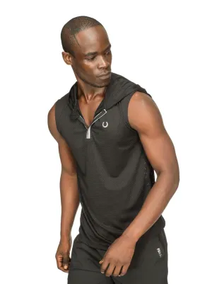 Men's 1/4 Zip Tank Black Sleeveless Hoodie