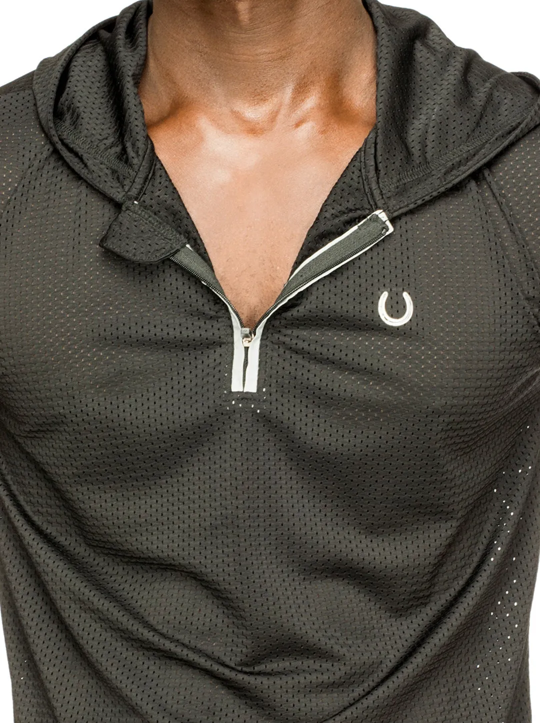Men's 1/4 Zip Tank Black Sleeveless Hoodie