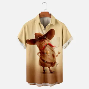 Men's Burrito Cowboy with Chili Moustache Short Sleeve Shirt