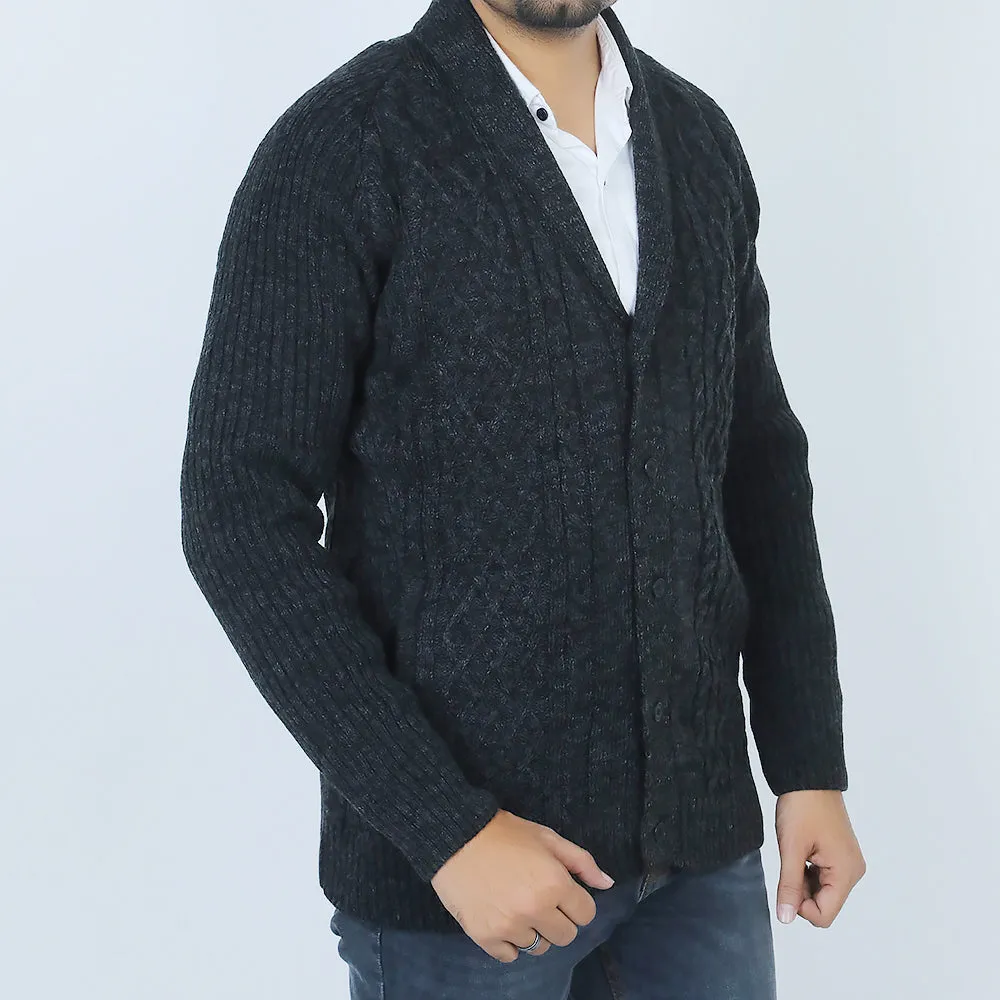 Men's Cardigan Full Sleeves Sweater - Charcoal