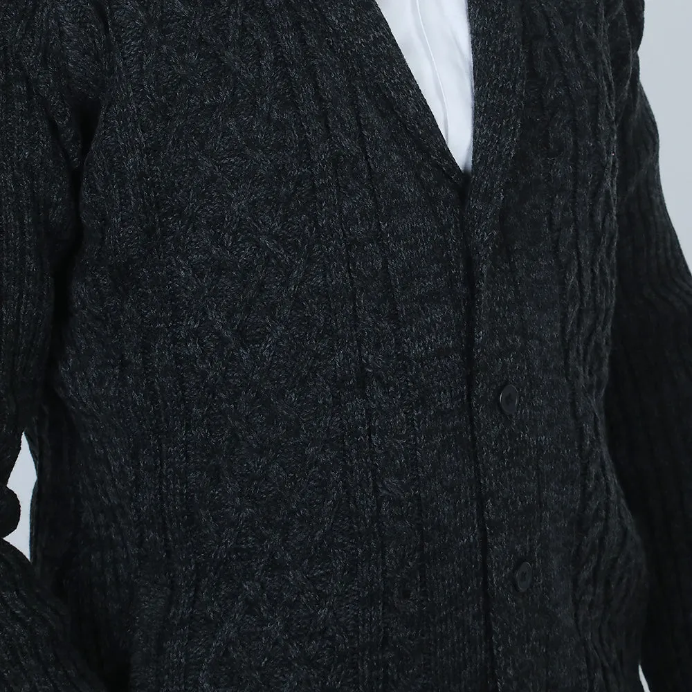 Men's Cardigan Full Sleeves Sweater - Charcoal