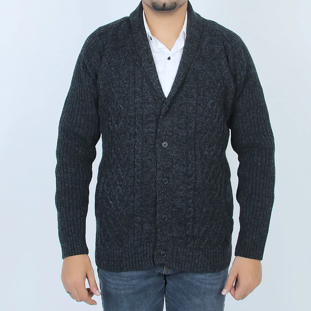Men's Cardigan Full Sleeves Sweater - Charcoal