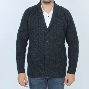 Men's Cardigan Full Sleeves Sweater - Charcoal