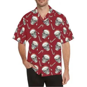 Men's Christmas hat skull print short sleeve shirt