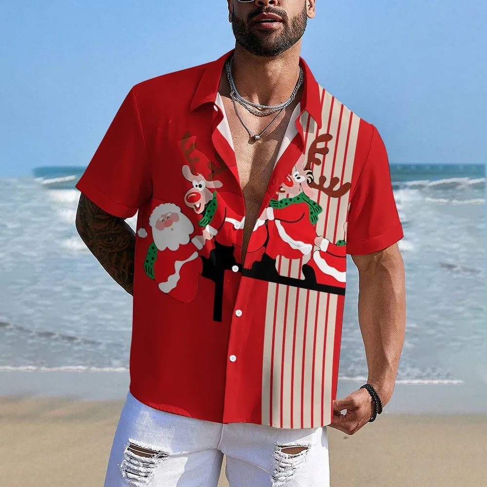 Men's Classic Christmas Stripe Print Shirt 2411012296