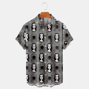 Men's Halloween Classic Monster Spider Printed Shirt