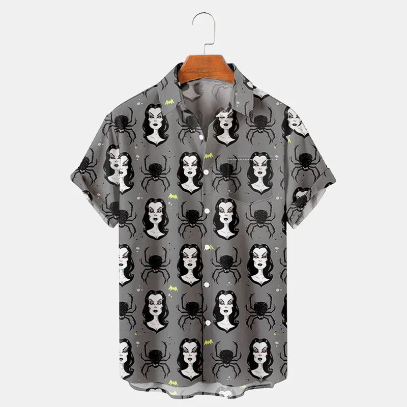 Men's Halloween Classic Monster Spider Printed Shirt