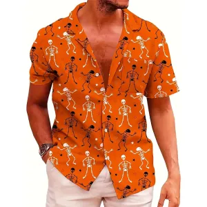 Men's Halloween pattern short sleeved button up shirt 2408002081