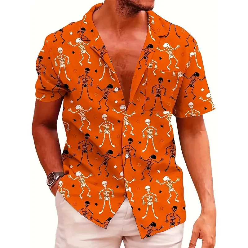 Men's Halloween pattern short sleeved button up shirt 2408002081