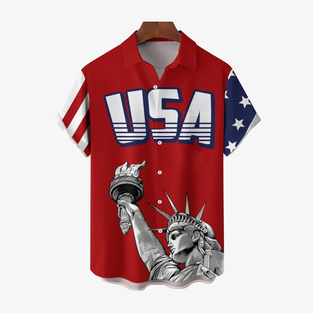 Men's Independence Day Flag Pattern Print Shirt 2406000118