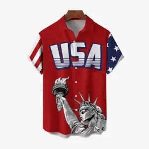 Men's Independence Day Flag Pattern Print Shirt 2406000118