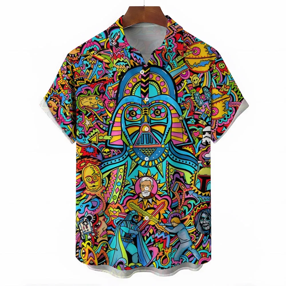 Men's Retro Spaceship Short Sleeve Shirt 2411010304
