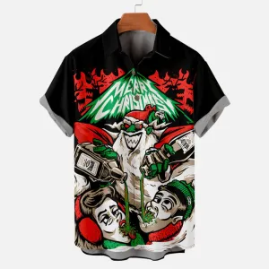 Men's Santa Giving Pouring Drinks Short Sleeve Shirt