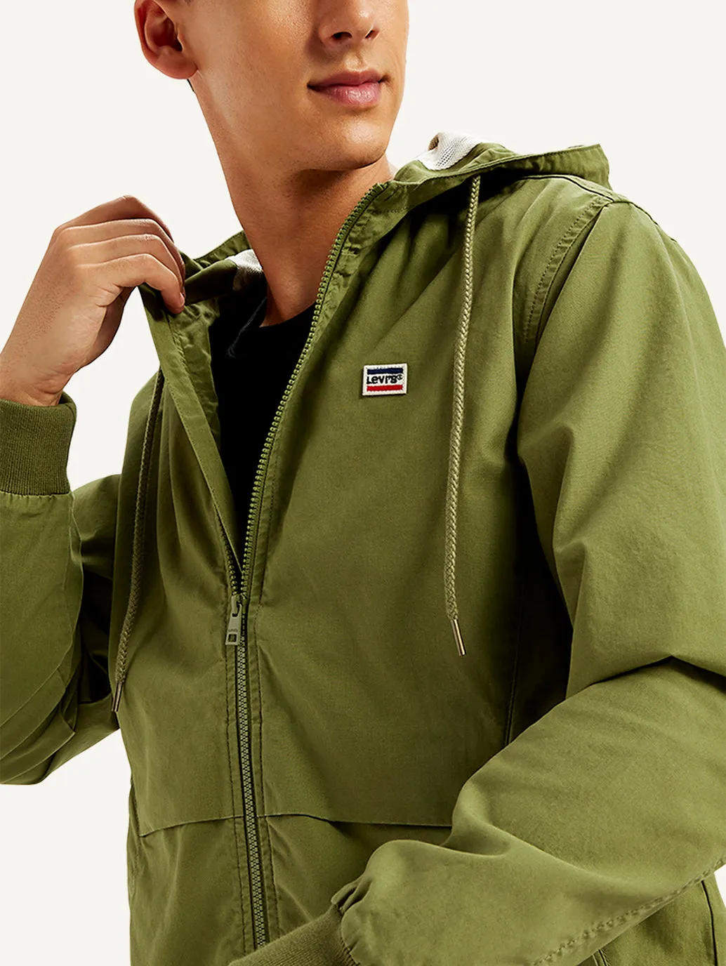 Men's Solid Olive Hooded Tailored Jacket