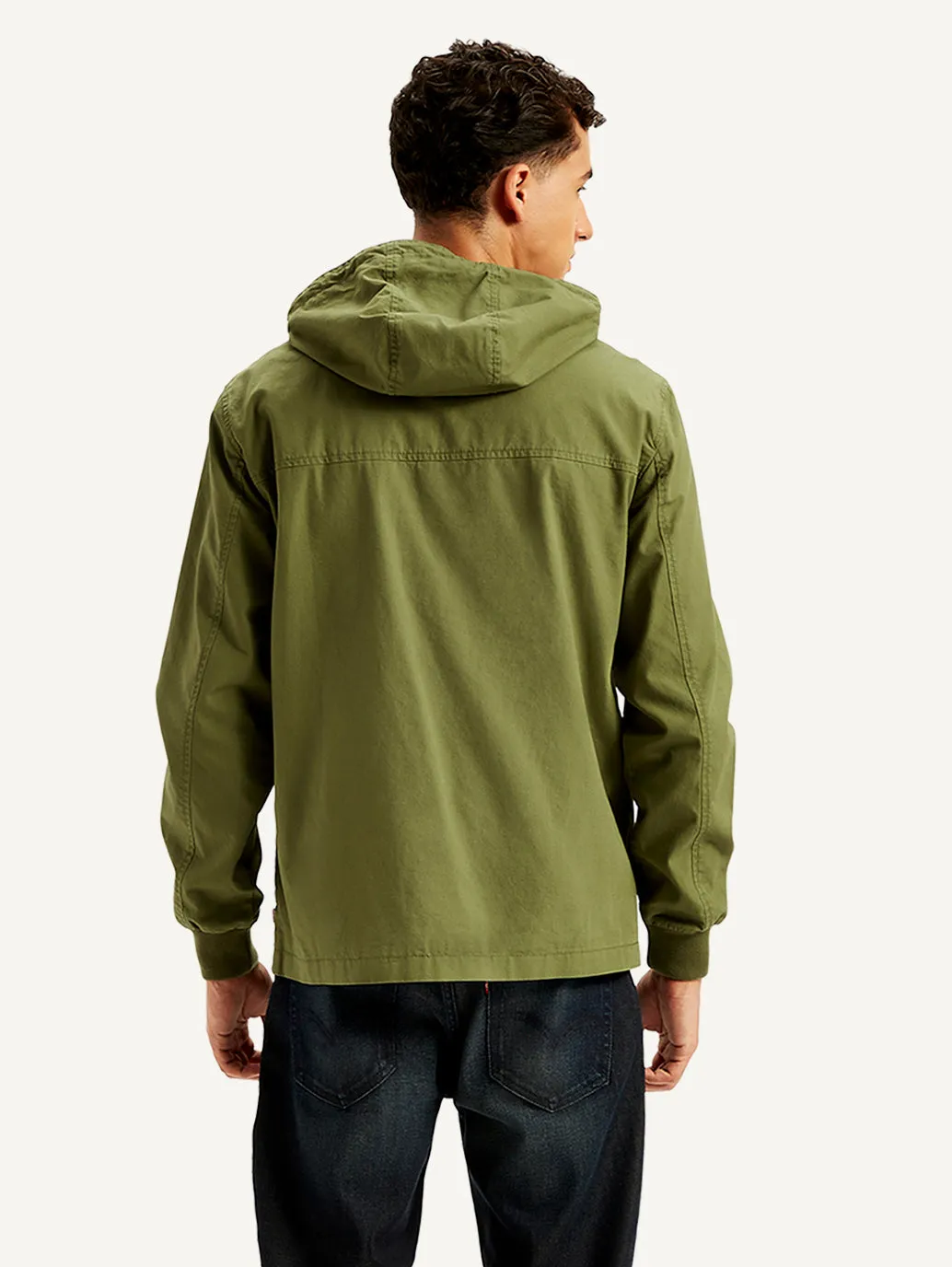 Men's Solid Olive Hooded Tailored Jacket