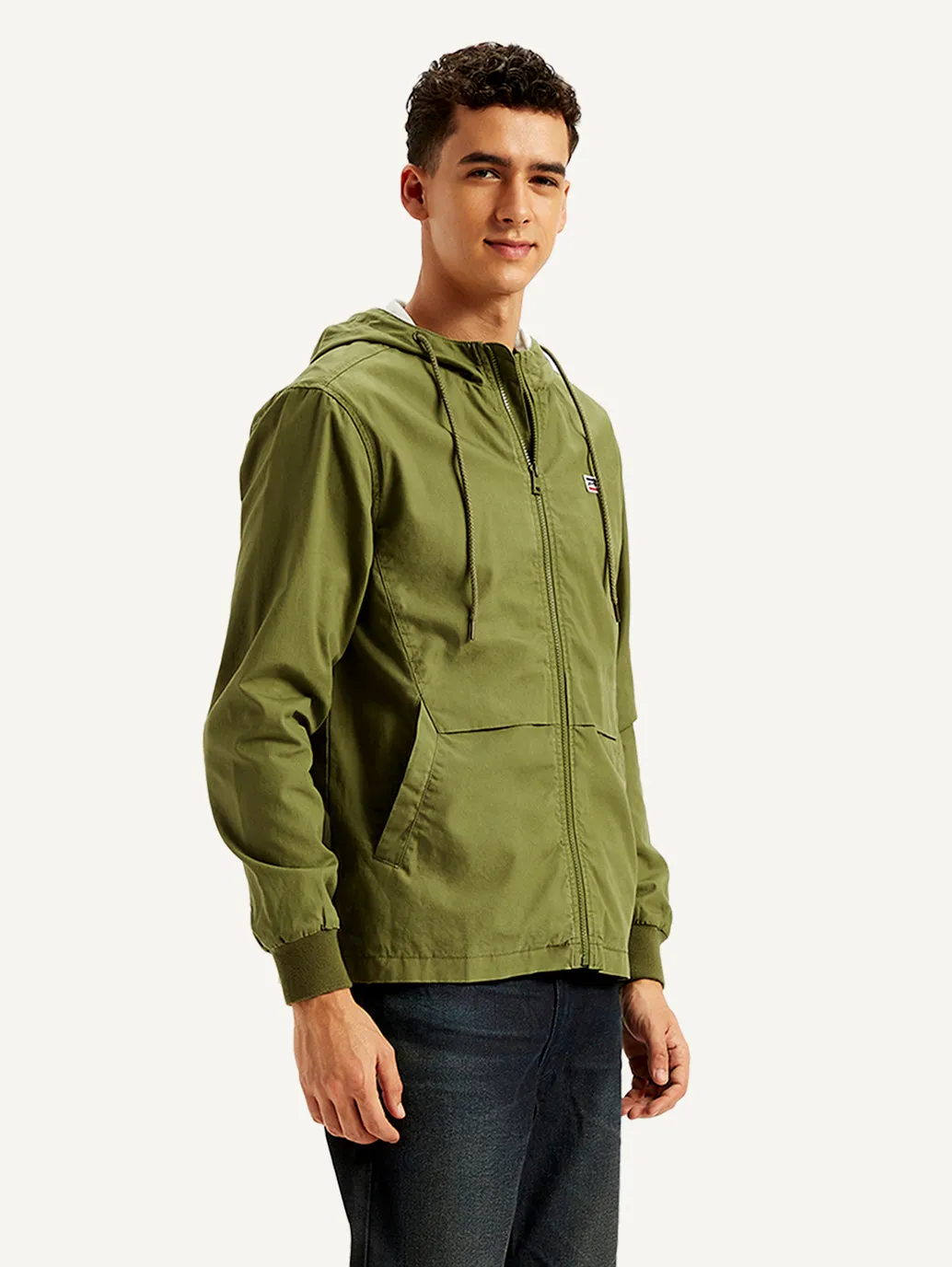 Men's Solid Olive Hooded Tailored Jacket