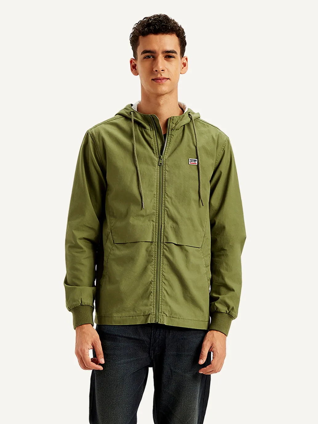 Men's Solid Olive Hooded Tailored Jacket