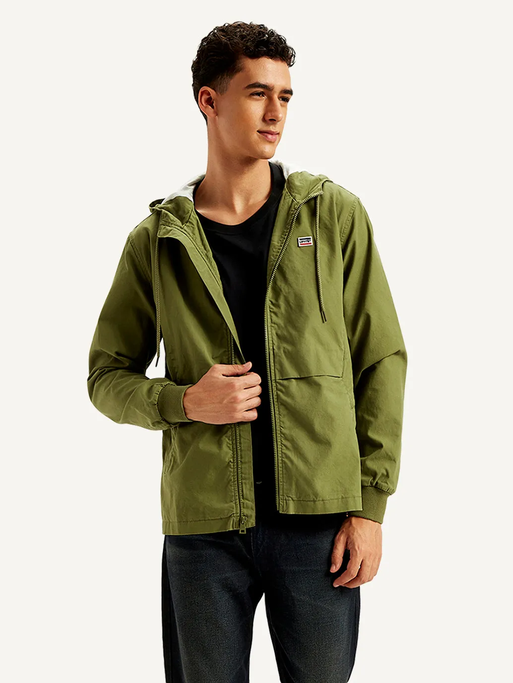 Men's Solid Olive Hooded Tailored Jacket