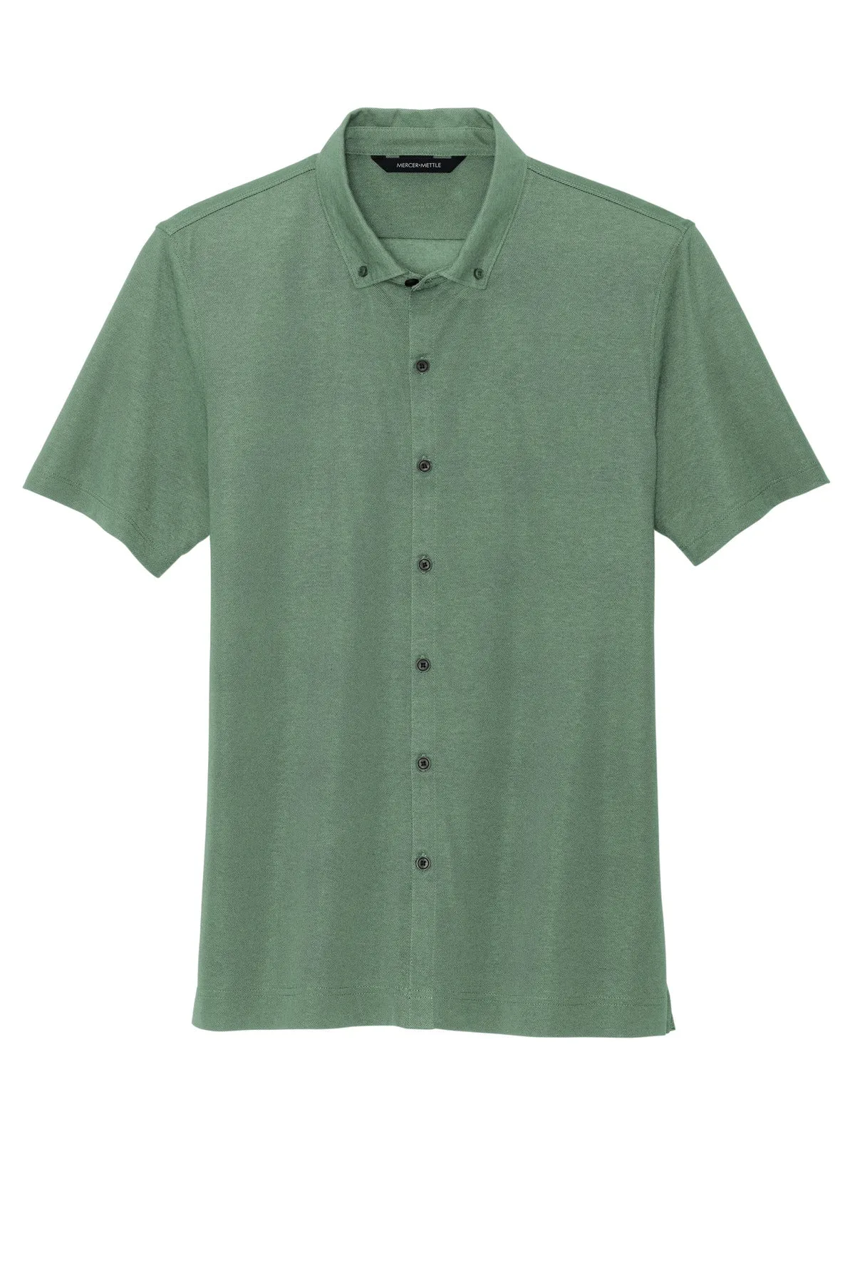 Mercer Mettle Stretch Pique Full-Button Polo MM1006 Sage Heather