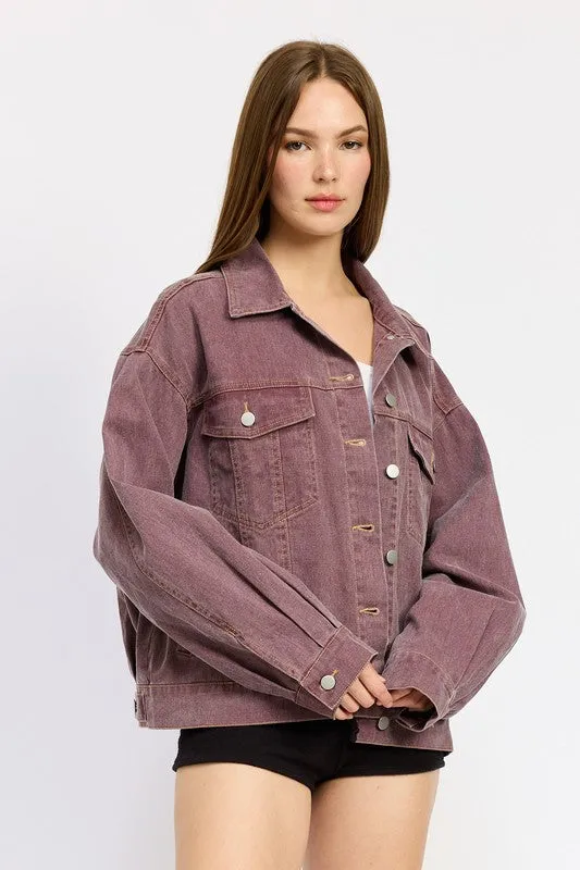 Mila Oversized Denim Jacket – Berry Wash, Button-Up, 100% Cotton