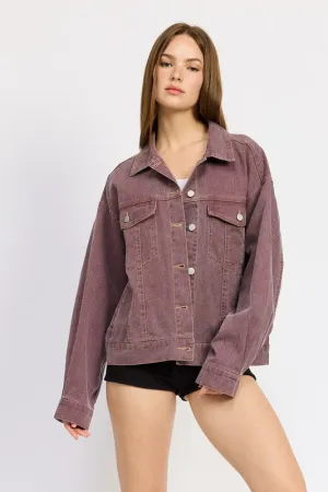 Mila Oversized Denim Jacket – Berry Wash, Button-Up, 100% Cotton