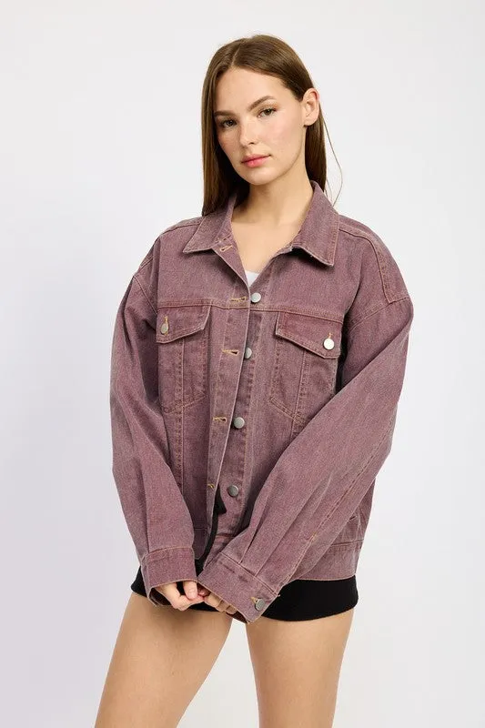 Mila Oversized Denim Jacket – Berry Wash, Button-Up, 100% Cotton