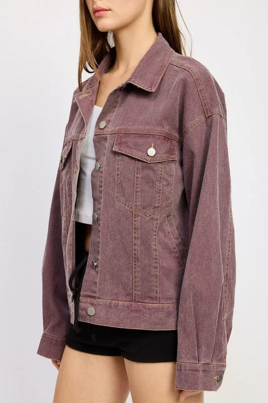 Mila Oversized Denim Jacket – Berry Wash, Button-Up, 100% Cotton
