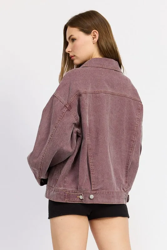 Mila Oversized Denim Jacket – Berry Wash, Button-Up, 100% Cotton
