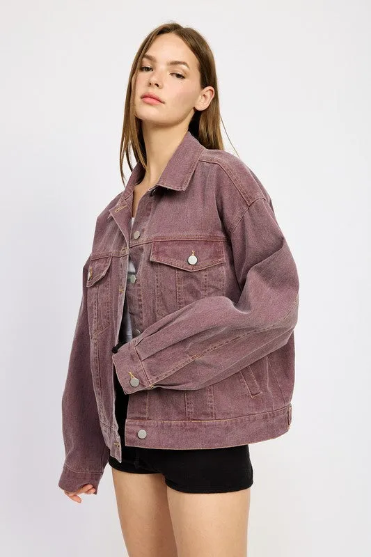 Mila Oversized Denim Jacket – Berry Wash, Button-Up, 100% Cotton