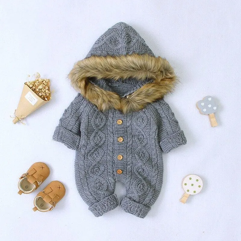Modern elegant Baby Warm Coat For Newborn Baby Hooded Knit Romper Baby Jumpsuit outfit In Modern Design