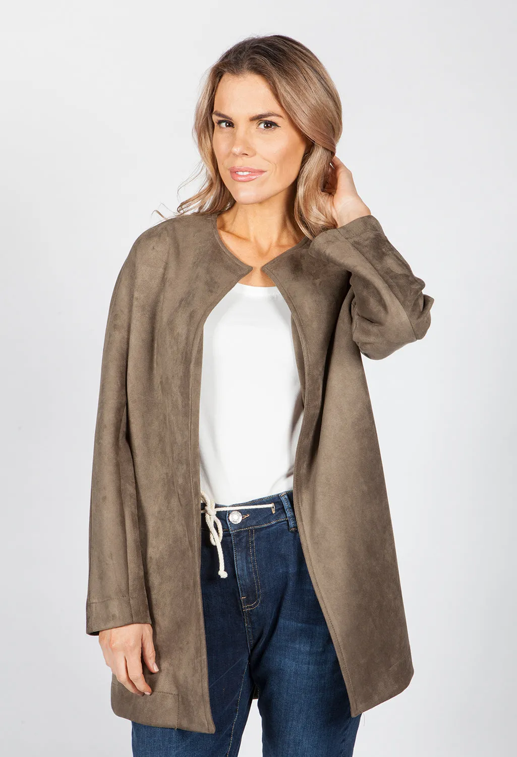 Moss Suede Long Line Blazer