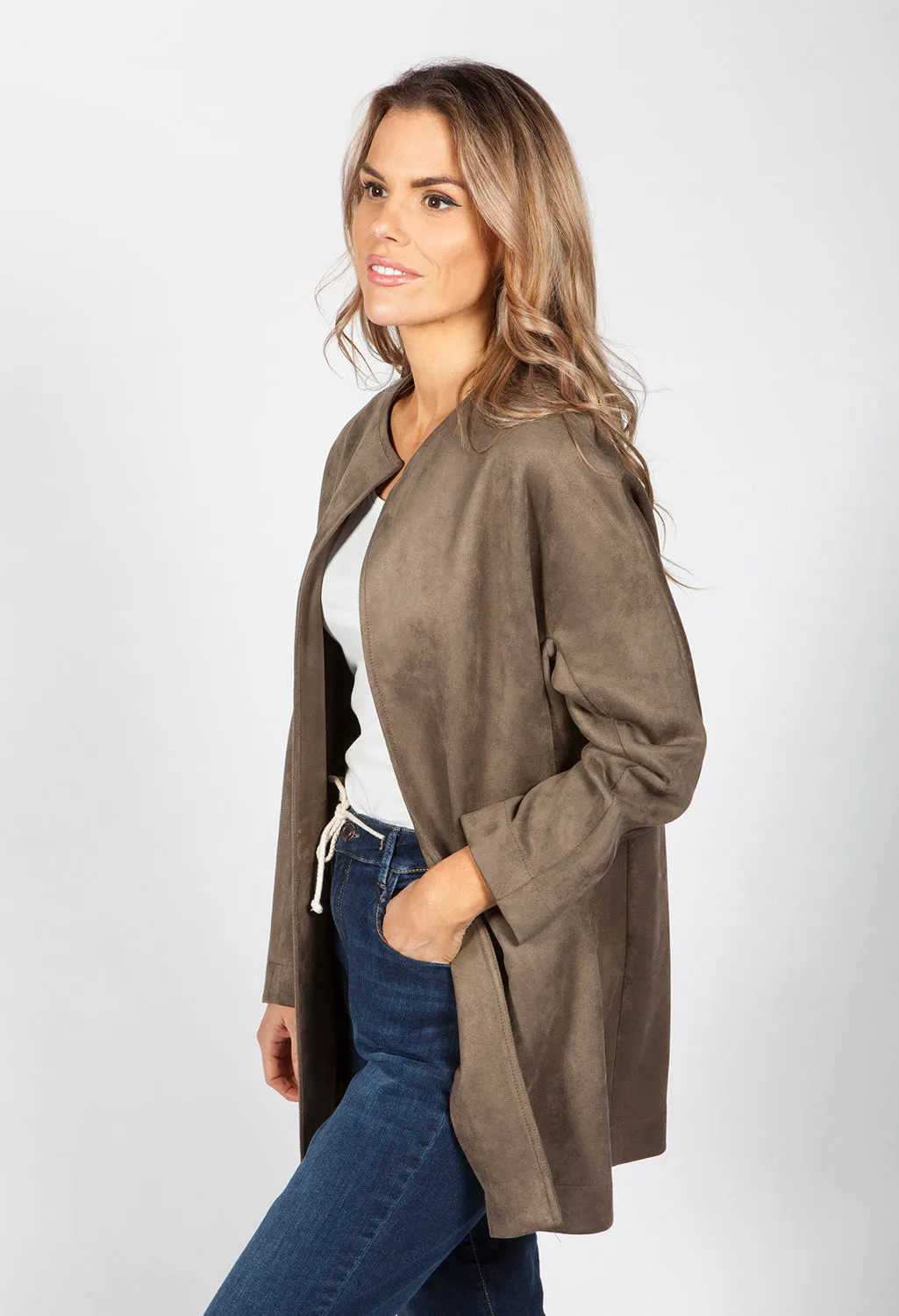 Moss Suede Long Line Blazer