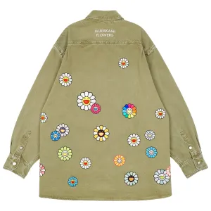Murakami Flowers Embroidery Patch Cotton Shirts