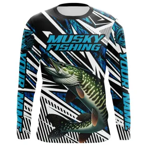 Musky Fishing Custom Long Sleeve Tournament Shirts, Blue Grass Camo Musky Fishing Jerseys IPHW6088