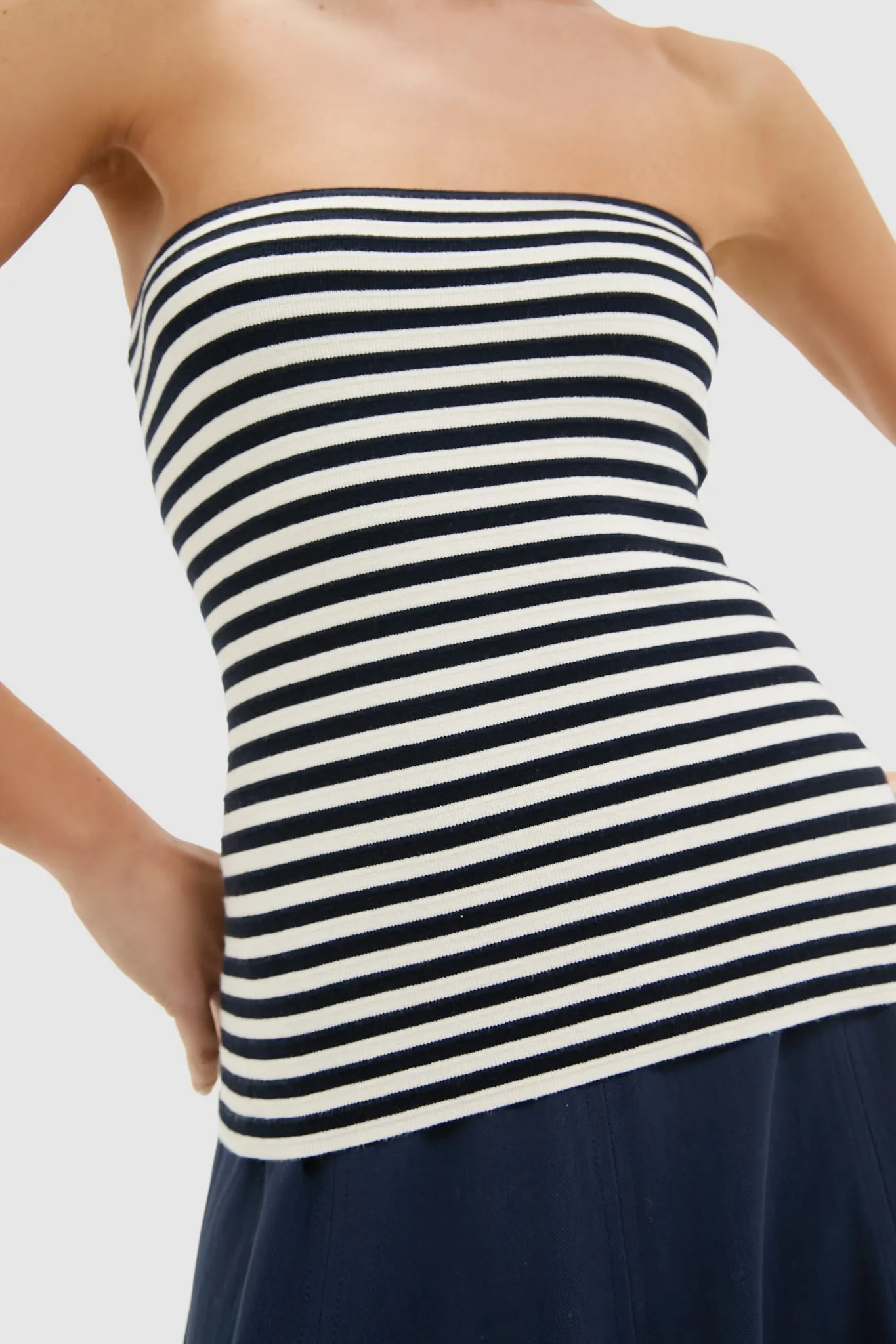 Navy and Ivory Stripe Knit Ilena Top