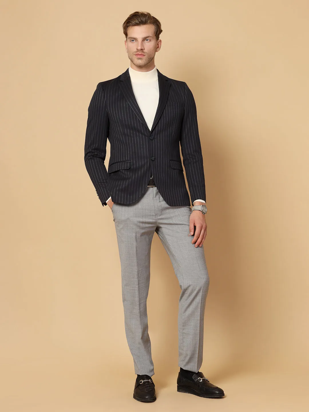 Navy Blue Uncrushable Stripe Jacket