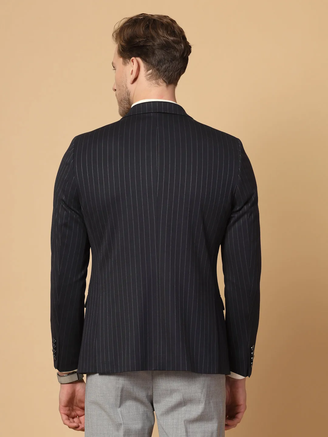 Navy Blue Uncrushable Stripe Jacket