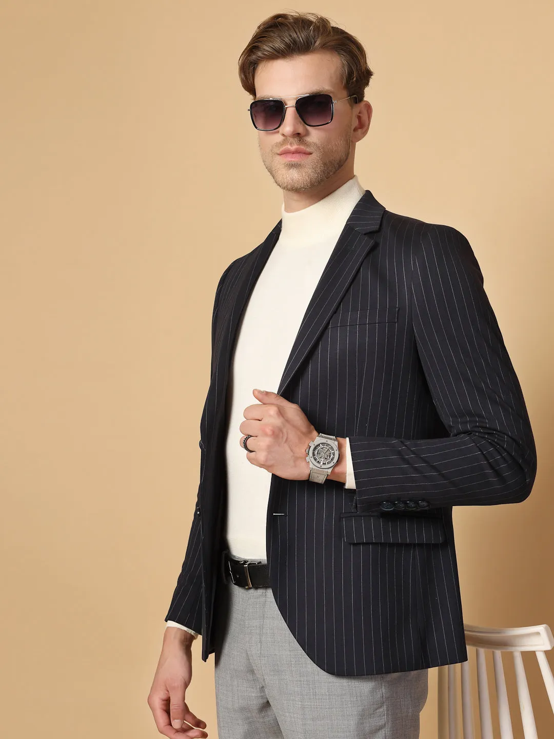 Navy Blue Uncrushable Stripe Jacket