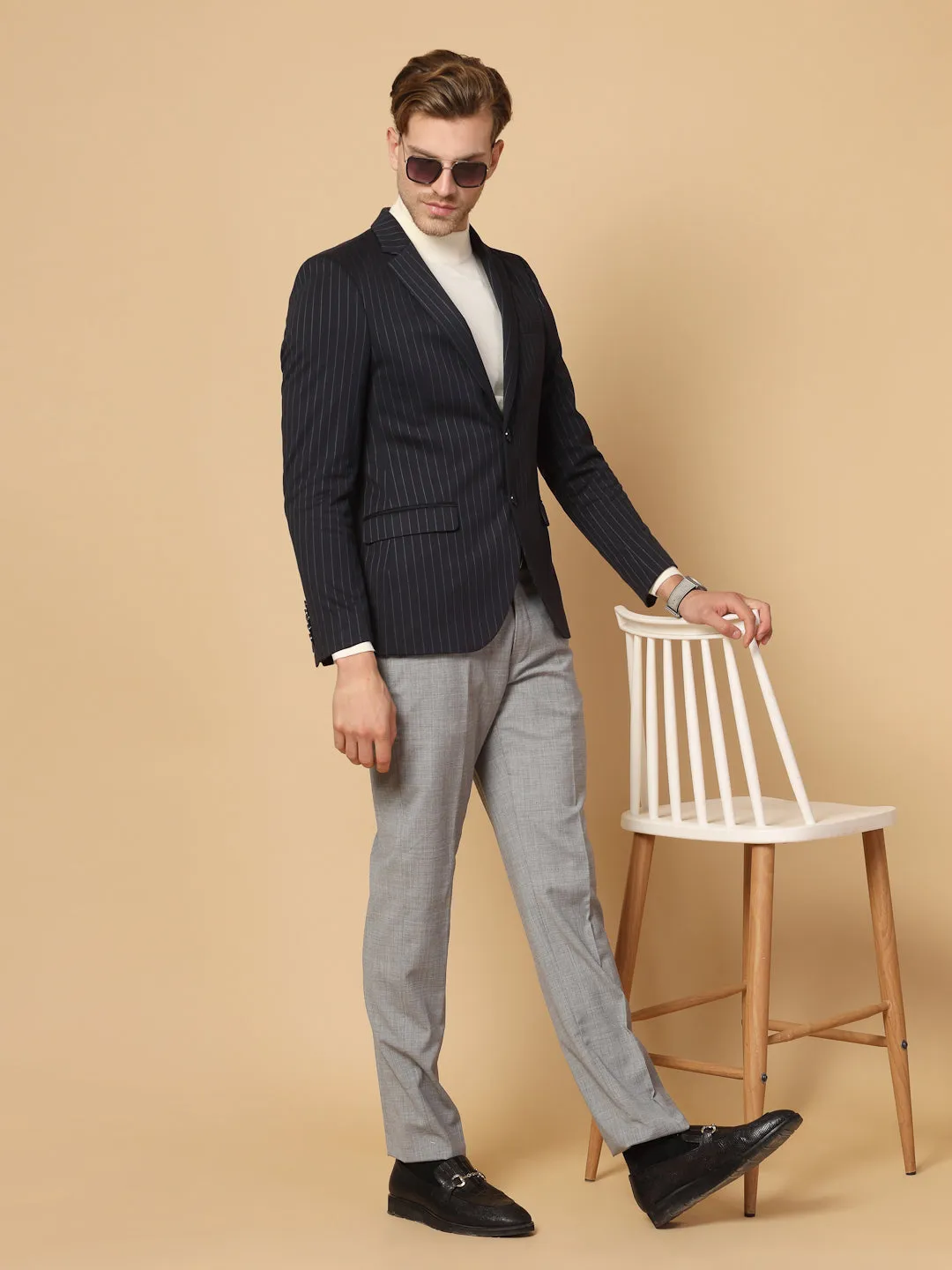 Navy Blue Uncrushable Stripe Jacket