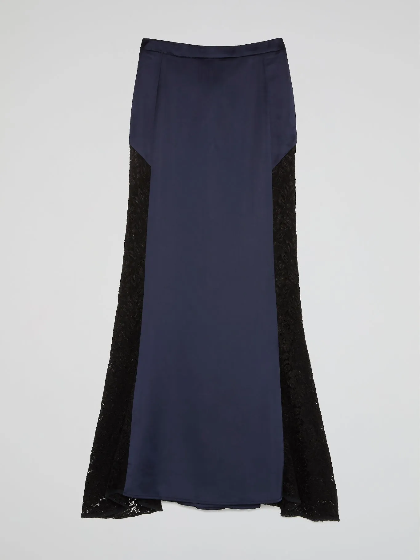Navy Lace Panel Flared Maxi Skirt