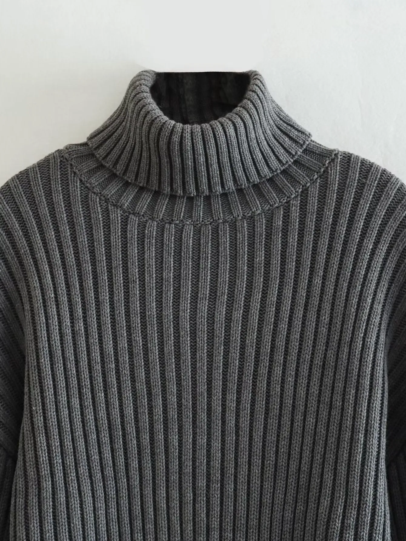 New Fall/Winter Slim Fit Women's Ribbed Turtleneck Knit Sweater, Fashionable and Warm Solid Color Pullover S-240804-26