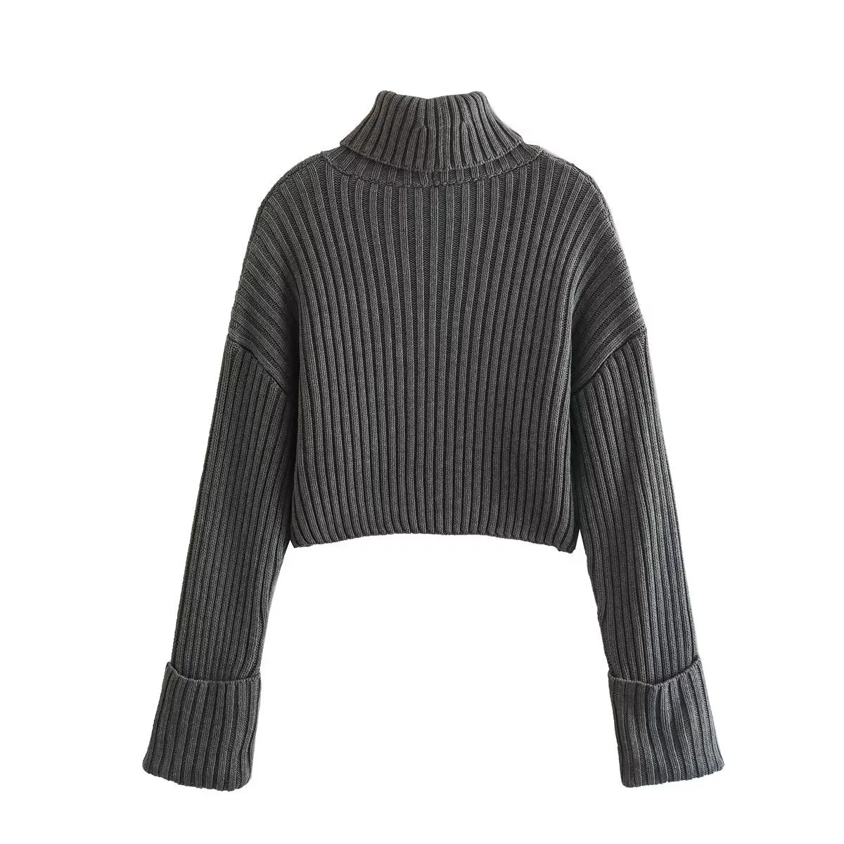 New Fall/Winter Slim Fit Women's Ribbed Turtleneck Knit Sweater, Fashionable and Warm Solid Color Pullover S-240804-26