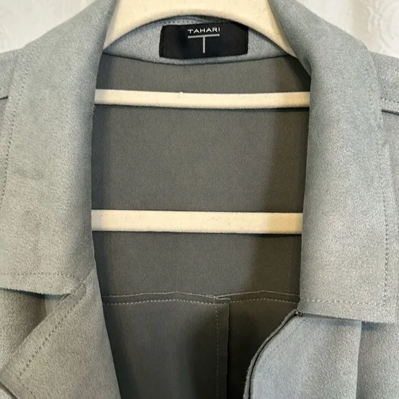 NWOT T Tahari Faux Suede Roll Tab Sleeve Open Coat